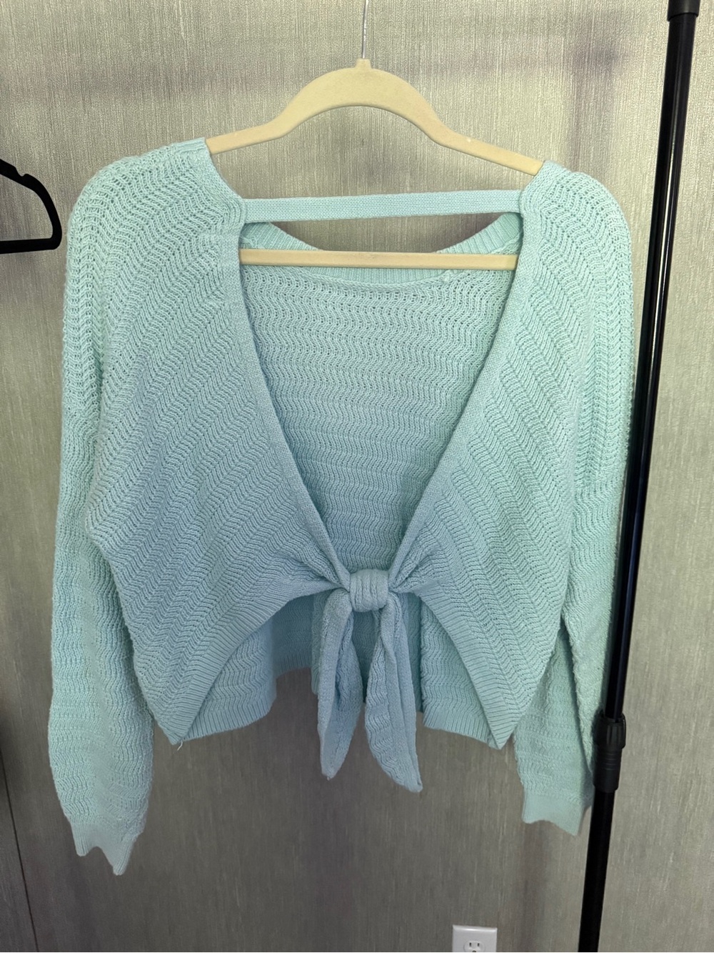 Hollister Light Aqua Tie-Front Knit Cardigan